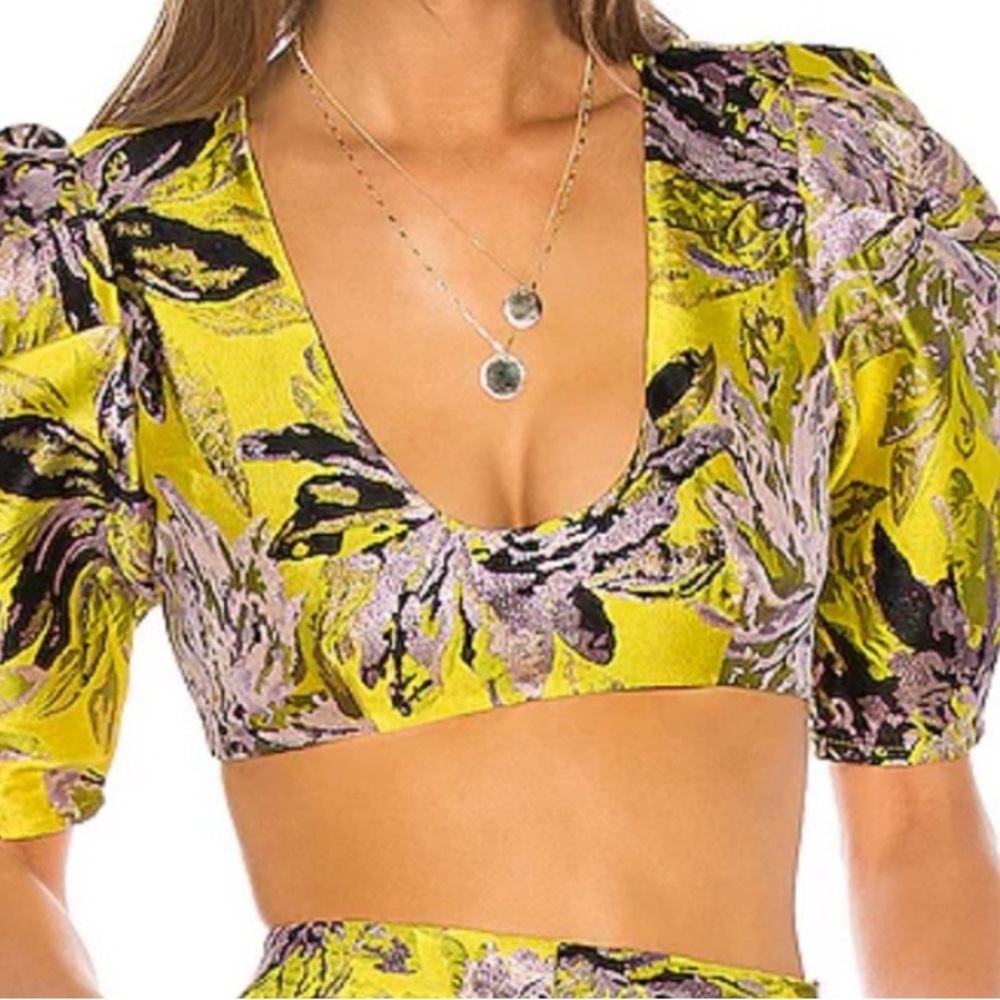Camila coelho yellow floral crop top